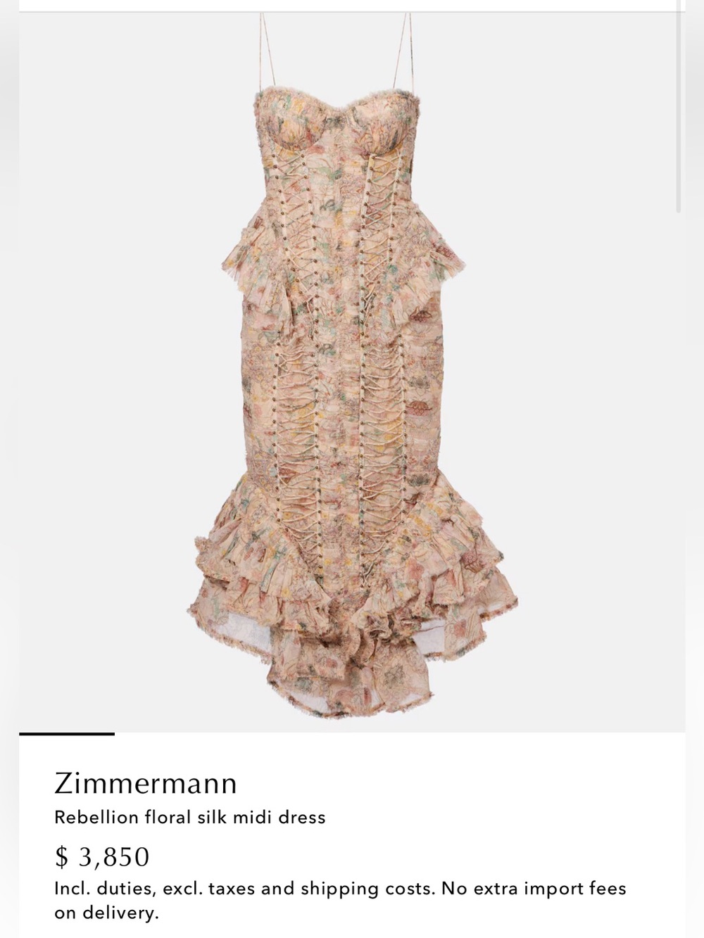 Zimmermann Girls Pale Pink Floral Lace-Up Silk Midi Dress